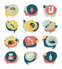 Kitchenware badge flat banner design background set, eps10