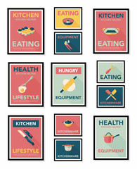 Fototapeta premium Kitchenware poster flat banner design flat background set, eps10
