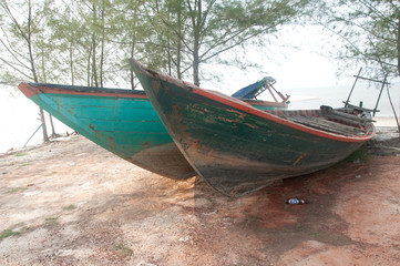Traditional longtail boat at sea, .Gulf of Thailand