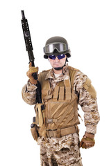 Fototapeta premium Soldier in uniform, ready to fight