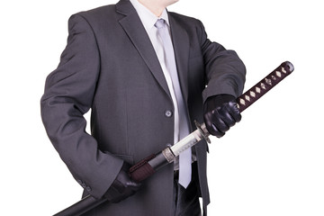 Elegant assassin holding katana