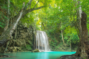Fototapeta na wymiar Erawan Waterfall in Kanchanaburi, Thailand