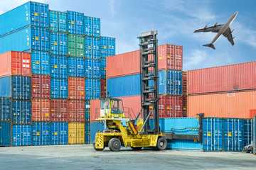 Crane lifter handling container box loading to truck