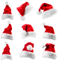 Set of red Santa Claus hats