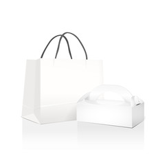 white paper bag and box