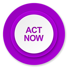 act now icon, violet button