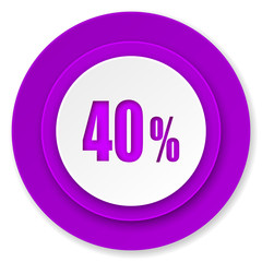 40 percent icon, violet button, sale sign