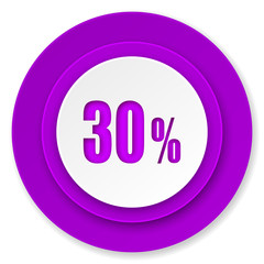 30 percent icon, violet button, sale sign