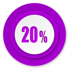 20 percent icon, violet button, sale sign