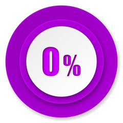 0 percent icon, violet button, sale sign
