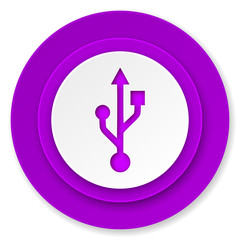 usb icon, violet button, flash memory sign