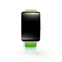 black blank glass curved screen smartwatch with bright green wat