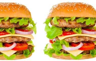 Big hamburger on white background