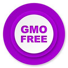 gmo free icon, violet button, no gmo sign