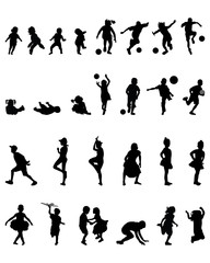 Silhouettes of children playing, vector illustration