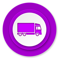 delivery icon, violet button, truck sign