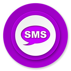 sms icon, violet button, message sign