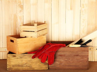 Wooden boxes in workshop