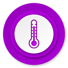 thermometer icon, violet button, temperature sign