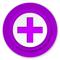 Obraz premium plus icon, violet button, cross sign.