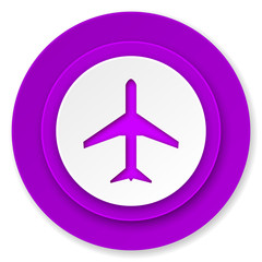 plane icon, violet button, airport sign