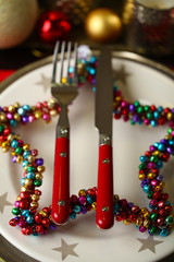 Serving Christmas table close-up