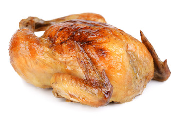 Delicious baked chicken isolated on white