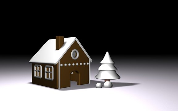 white winter 3d gingerbread house and tree eps10