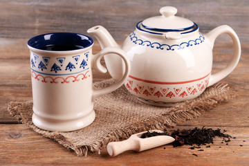 Cup of tea on table close-up