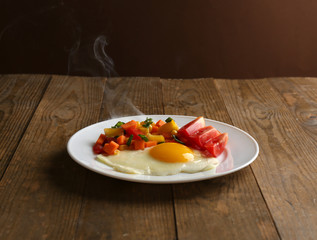 Delicious home cooked food with steam