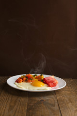 Delicious home cooked food with steam