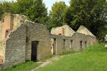 Fototapeta na wymiar Ruined cottages in deserted Dorset village of Tyneham