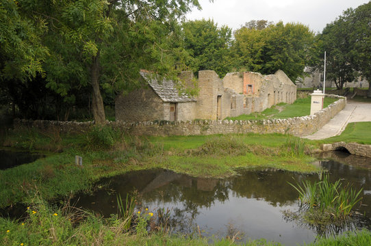 Ruined cottages in deserted Dorset village of Tyneham
