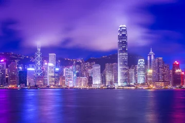 Fotobehang Hong-Kong Hong Kong Victoria Harbour stadsgezicht bij nacht.