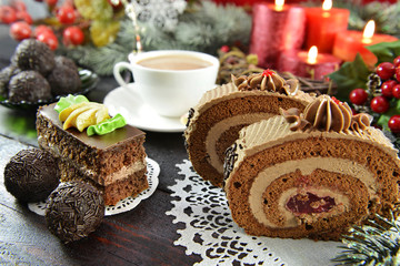 Christmas table with dessert and decorations