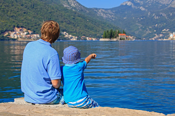 father and little son on sea vacation