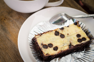 Chocolate brownie with coffee