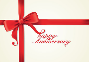 Red ribbons and greeting card, bows, anniversary