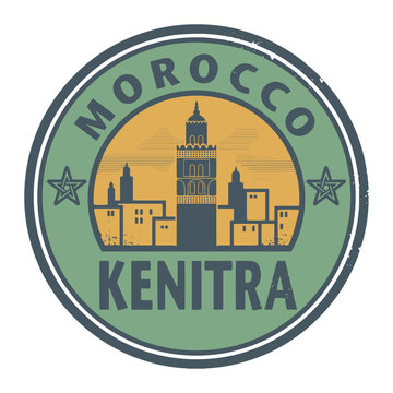 Stamp or label with text Kenitra, Morocco inside