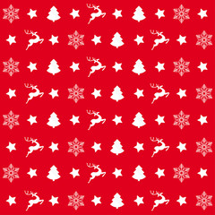 Fototapeta na wymiar Red Christmas Patterns Rentier Tree Snowflake