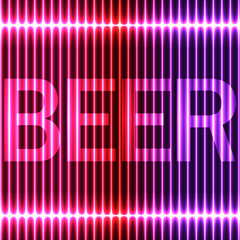 Neon a colorful background of vertical lines. Signboard Beer