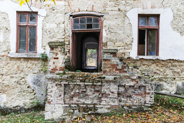 Ruins of abandoned house porch
