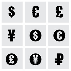 Vector black currency symbols  icons set