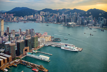 Panoramic view of Hong Kong downtown. China.
