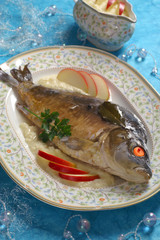 Carp in blue with horseradish sauce