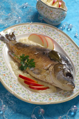 Carp in blue with horseradish sauce
