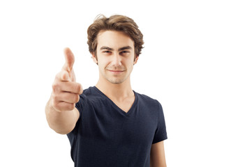 Young man pointing on you