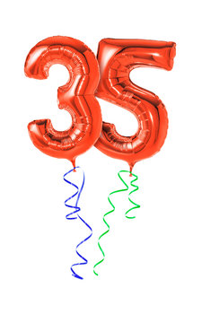 Rote Luftballons mit Geschenkband - Nummer 35
