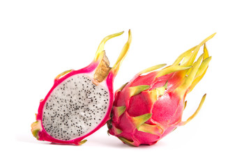 Whole dragon fruit and a cross section