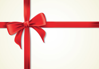 Red ribbons and greeting card, bows, box